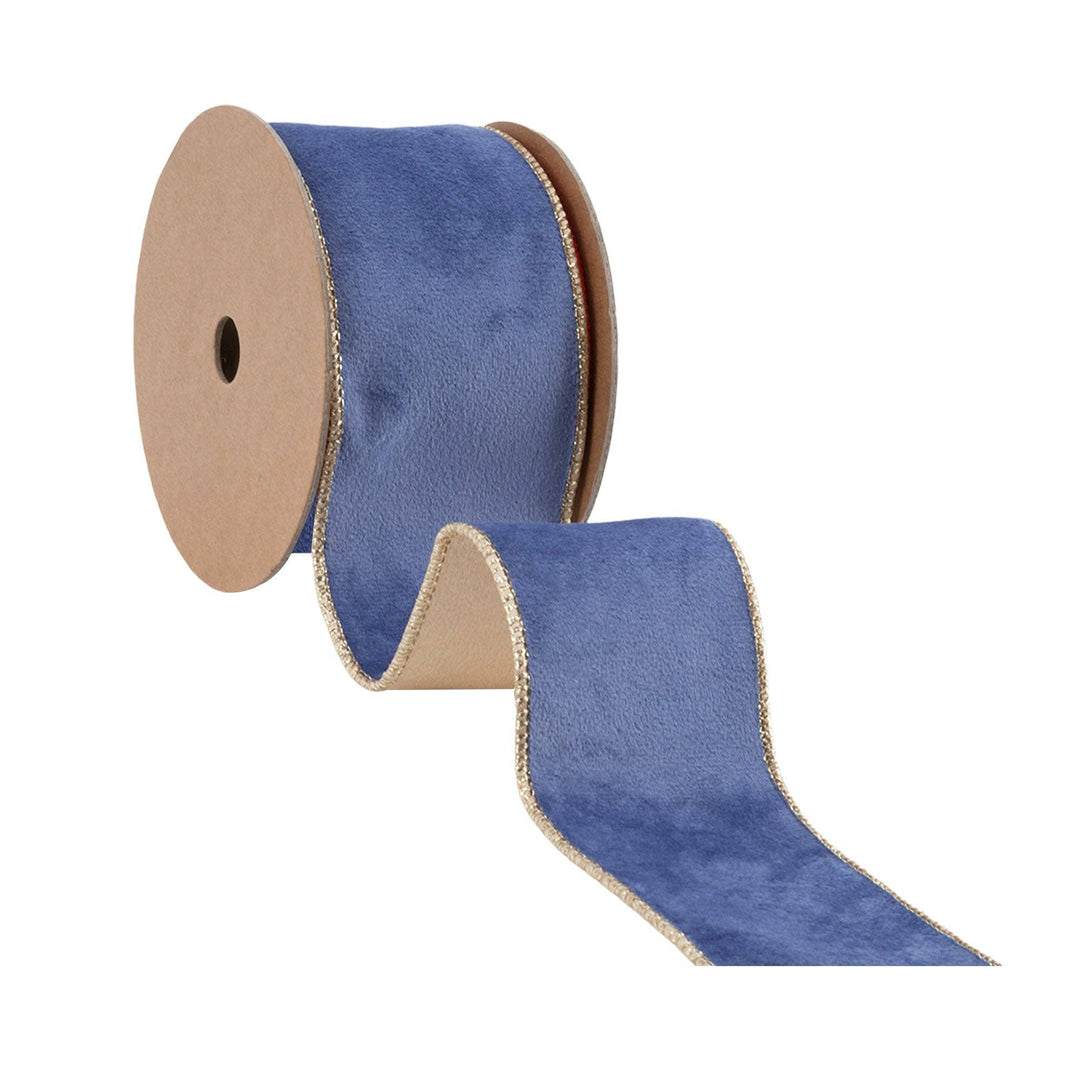 2.5" Reversible Velvet Wired Blue & Gold Ribbon 10yd