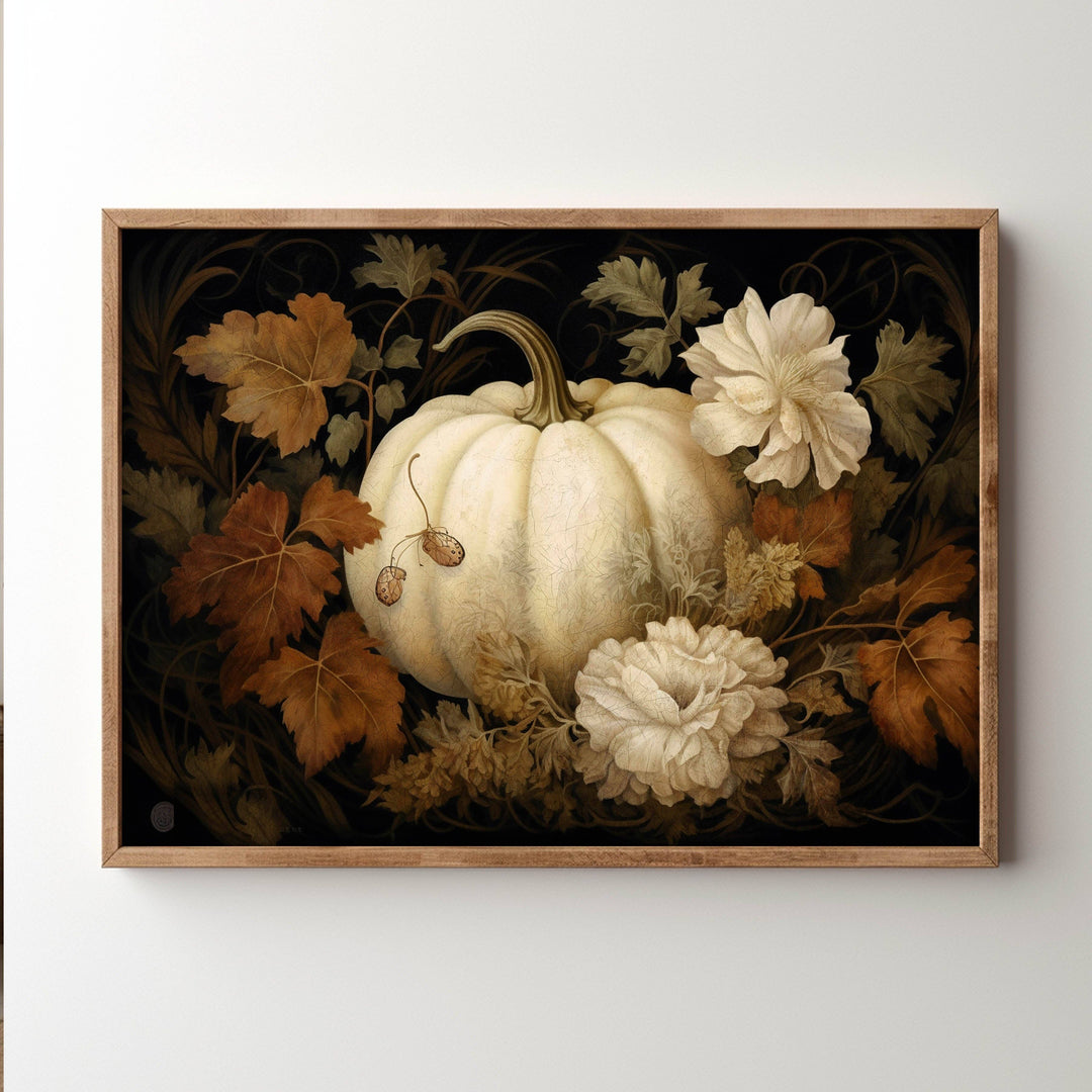 Pumpkin &amp; Flowers Autumn Art Print