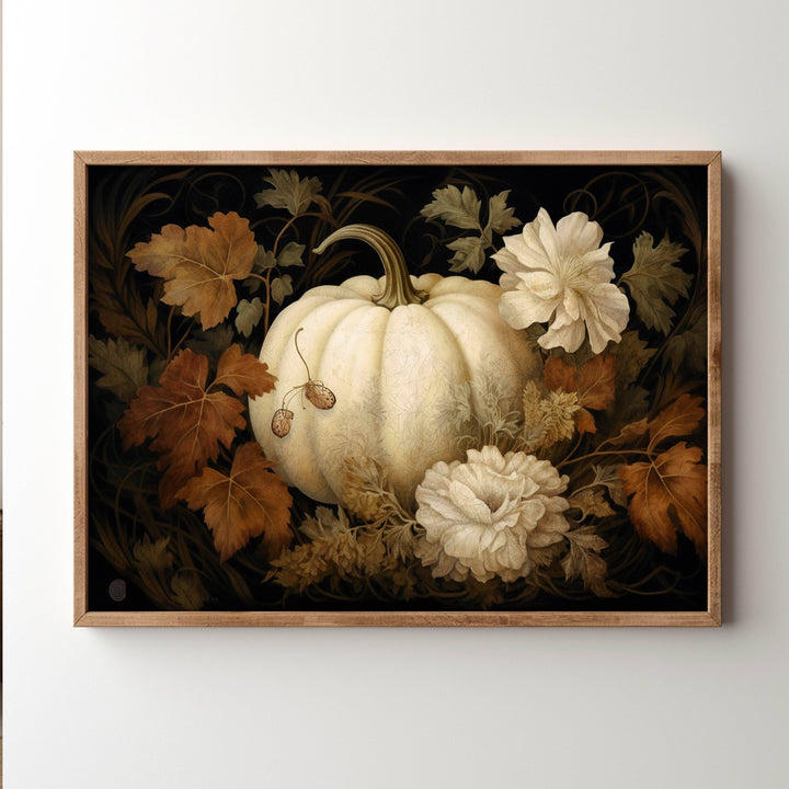 Pumpkin &amp; Flowers Autumn Art Print