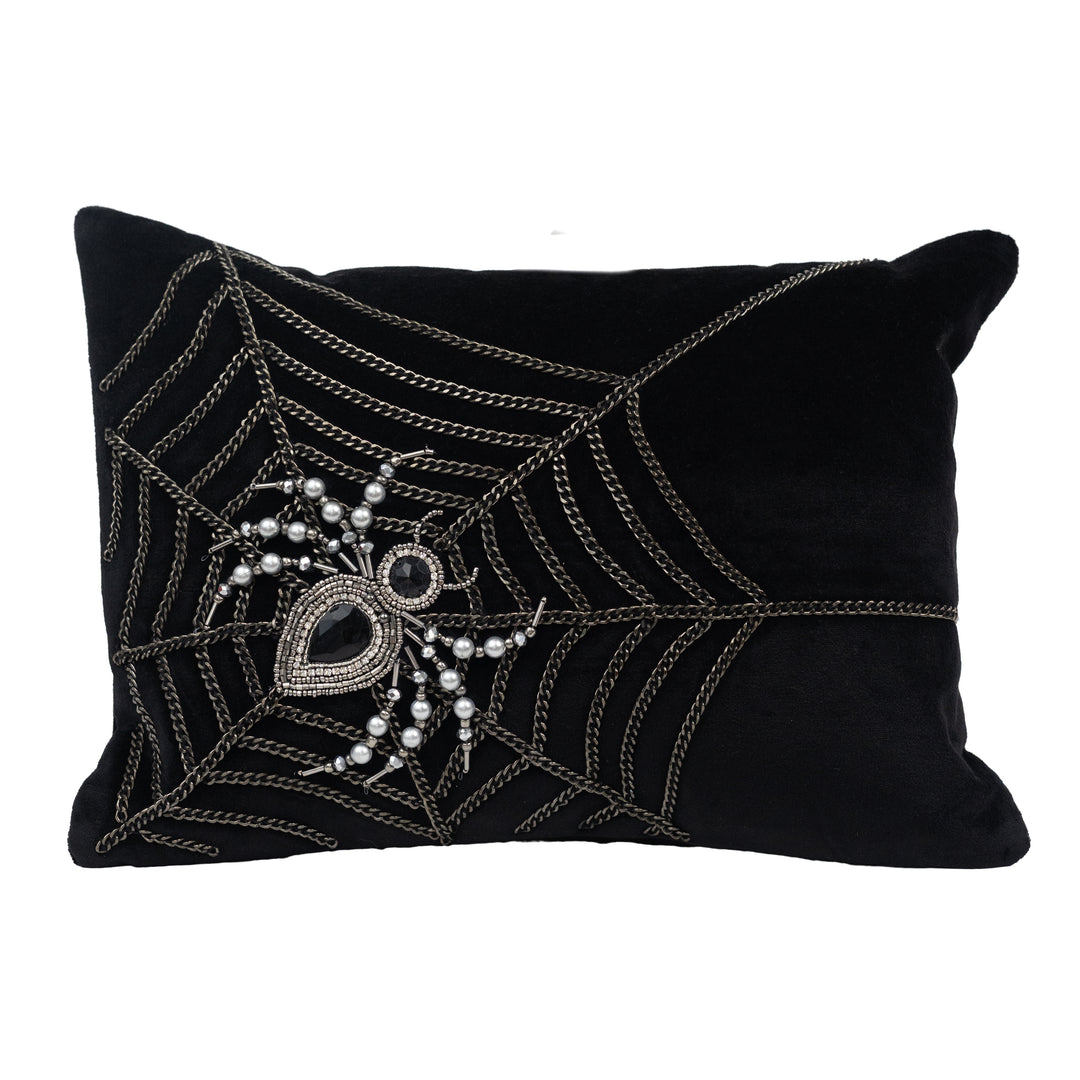 Black Velvet Beaded Spider Pillow