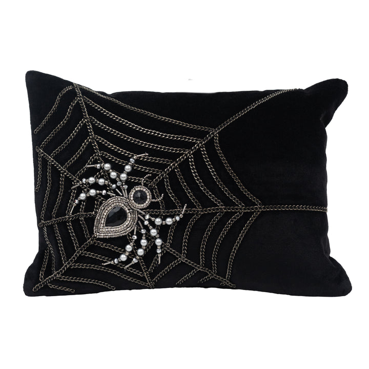 Black Velvet Beaded Spider Pillow