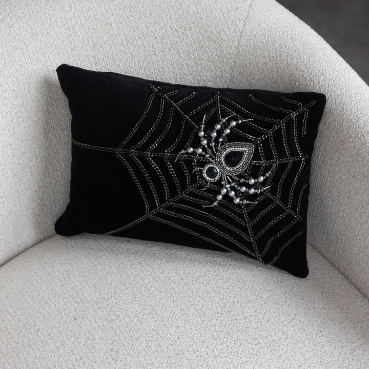 Black Velvet Beaded Spider Pillow