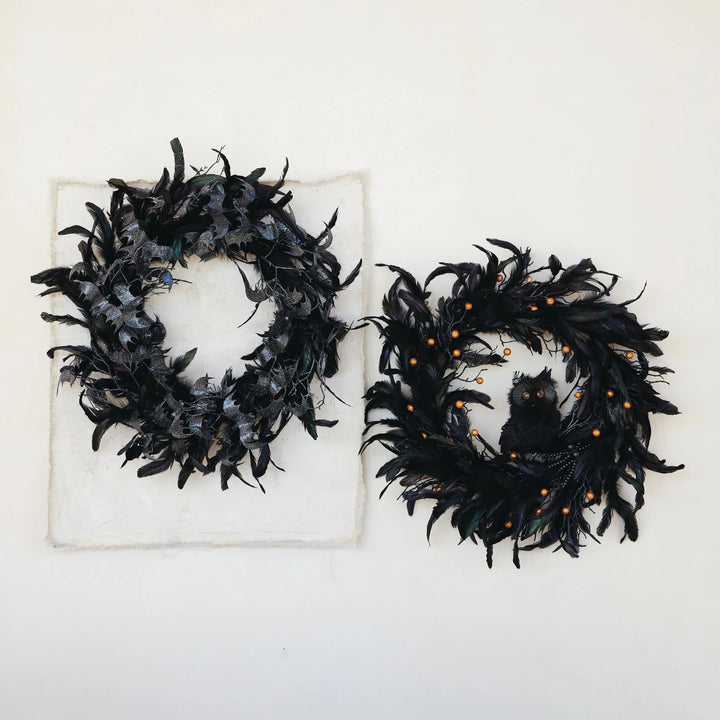 Black Feather & Bats Wreath