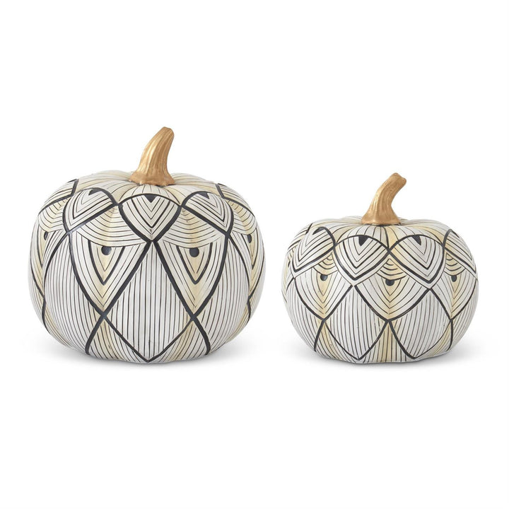 Black & White Scallop Pattern Resin Pumpkin