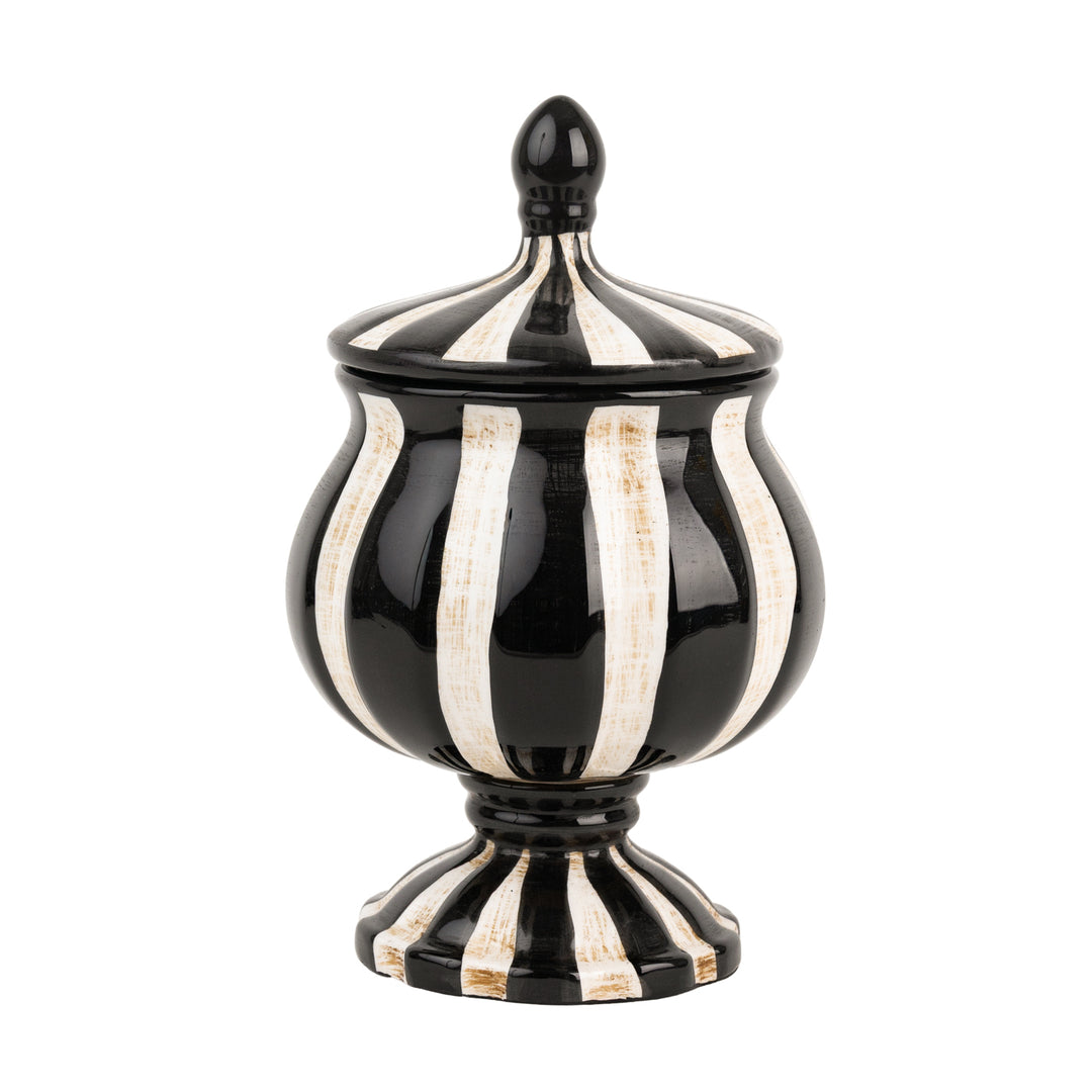 Black &amp; White Striped Ceramic Jar