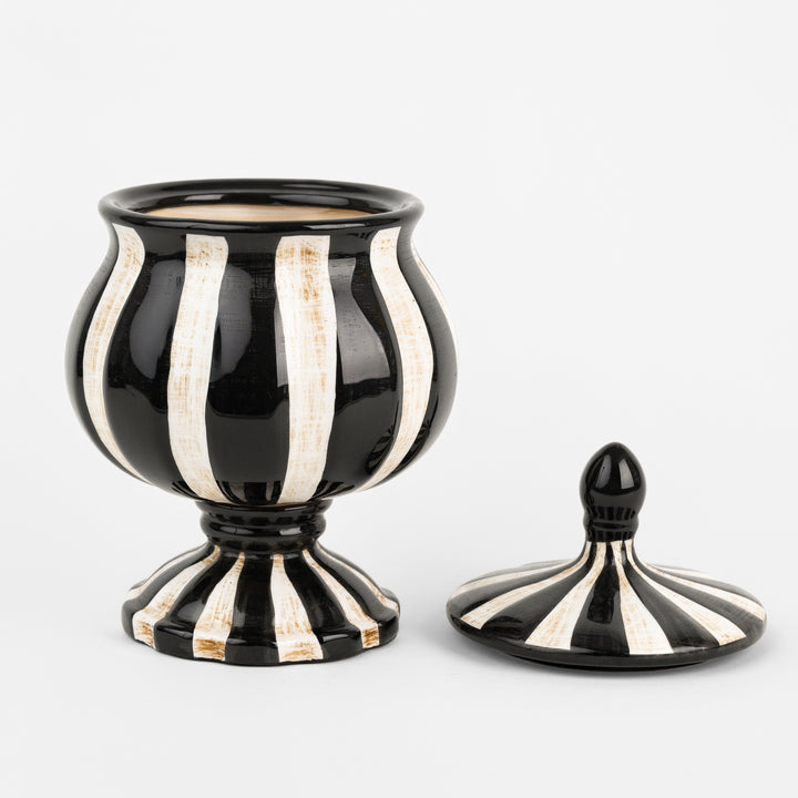 Black &amp; White Striped Ceramic Jar