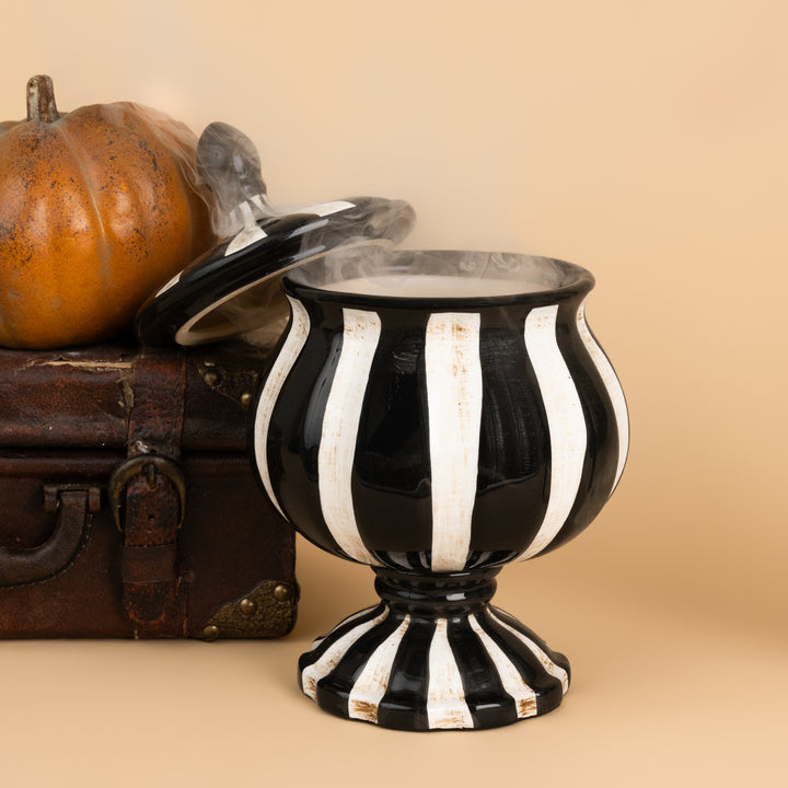 Black &amp; White Striped Ceramic Jar