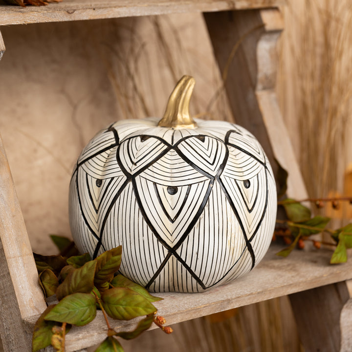 Black & White Scallop Pattern Resin Pumpkin