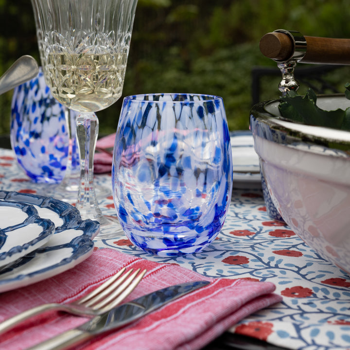 Blue Confetti Stemless Glass