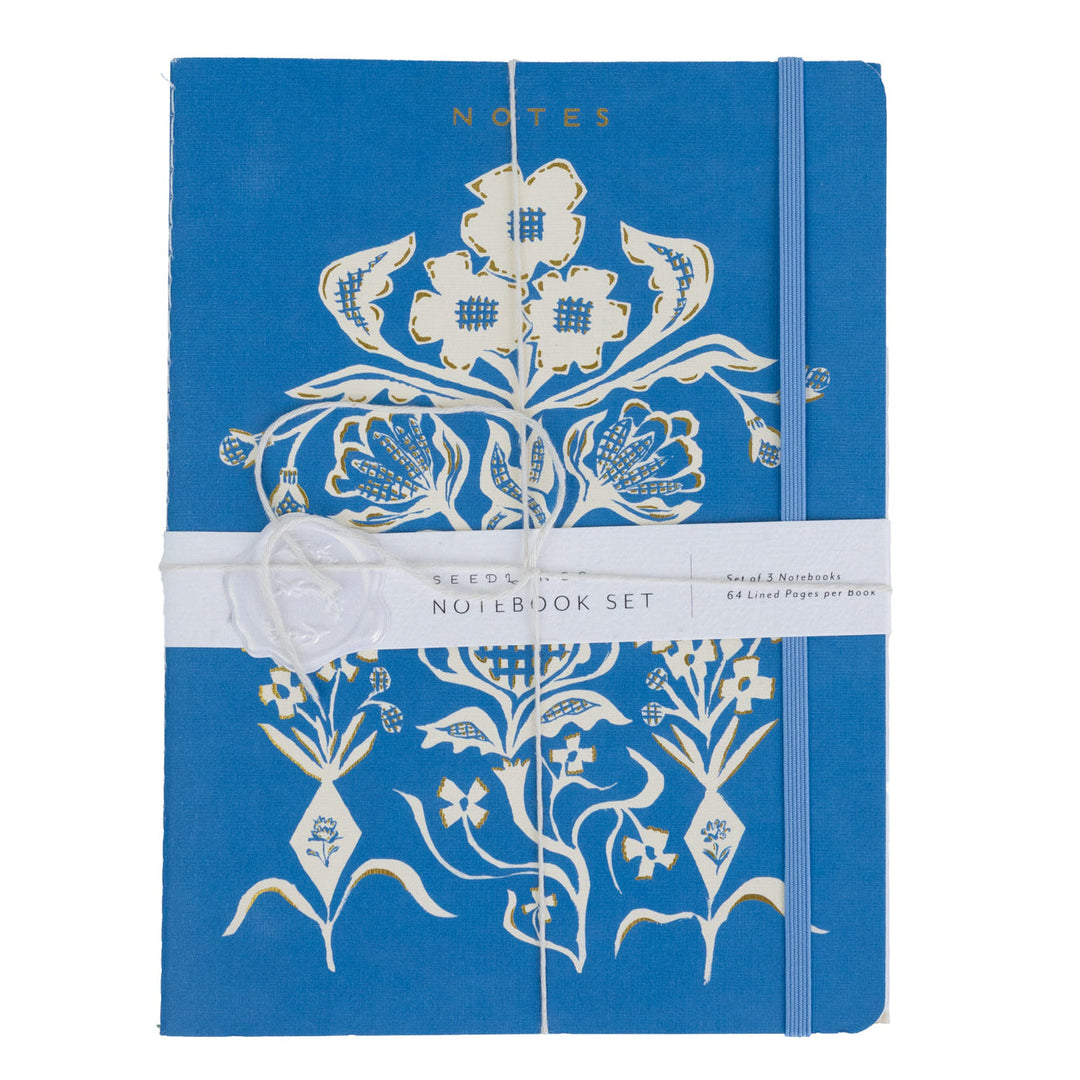Blue Flower Notebook Trio