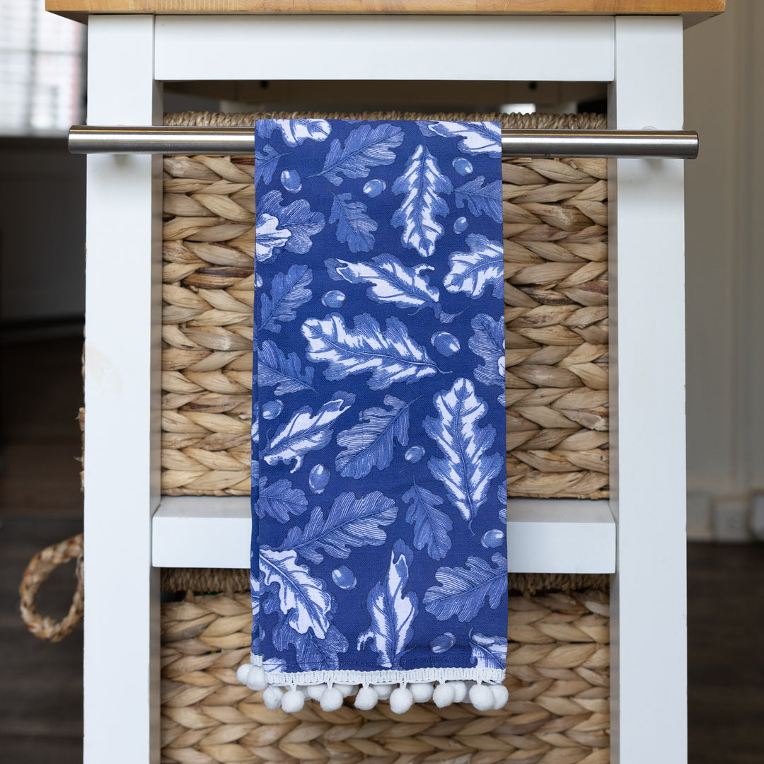 Blue &amp; White Oak Leaves Tea Towel