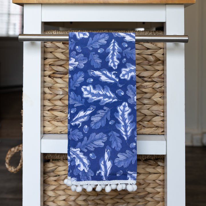 Blue &amp; White Oak Leaves Tea Towel