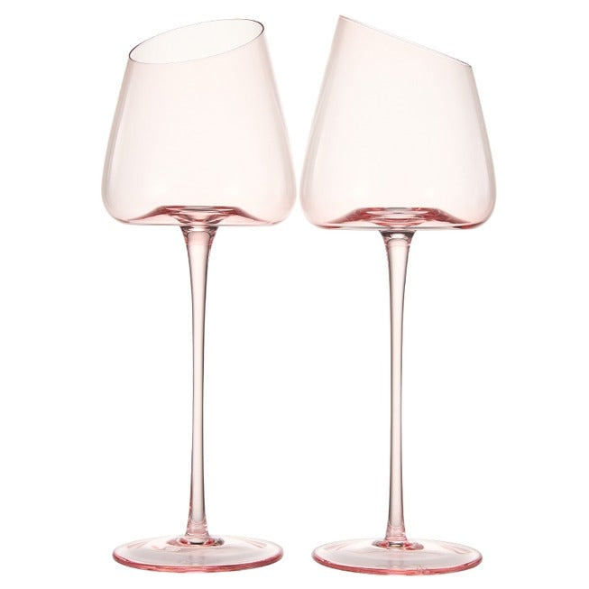 Blush Slanted Wine Glass Set/2