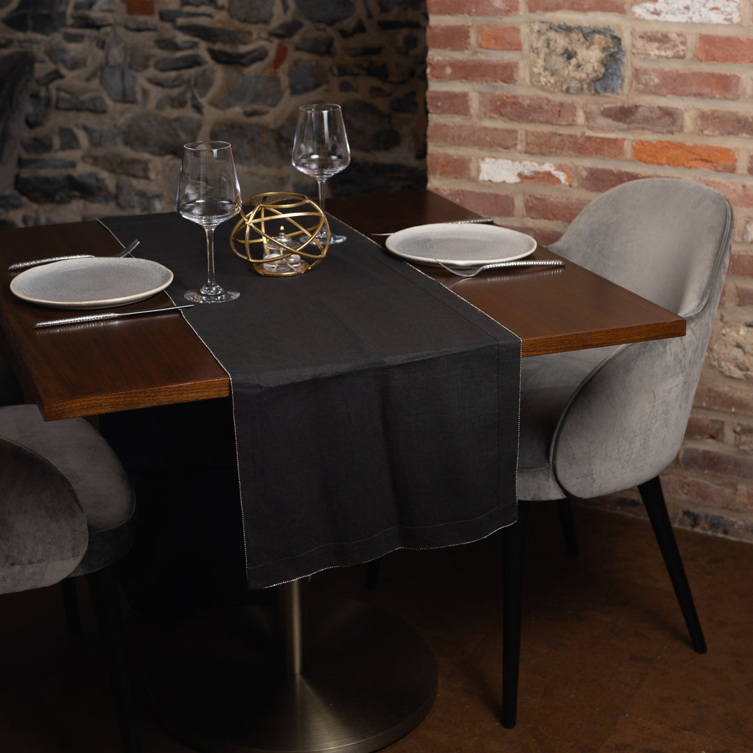 Charcoal Silver Beaded Table Runner