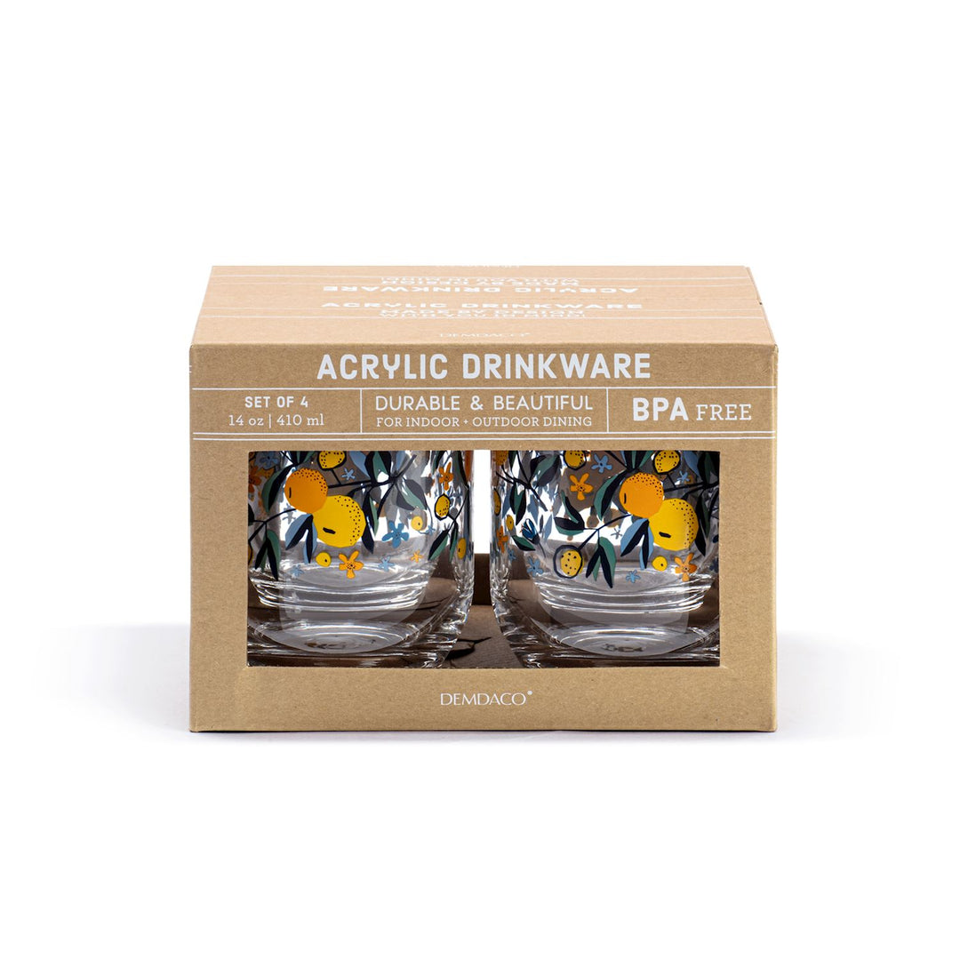 Citrus Bloom Acrylic Glasses, Set of 4