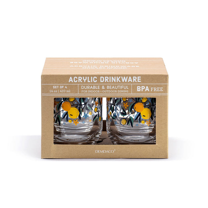 Citrus Bloom Acrylic Glasses, Set of 4