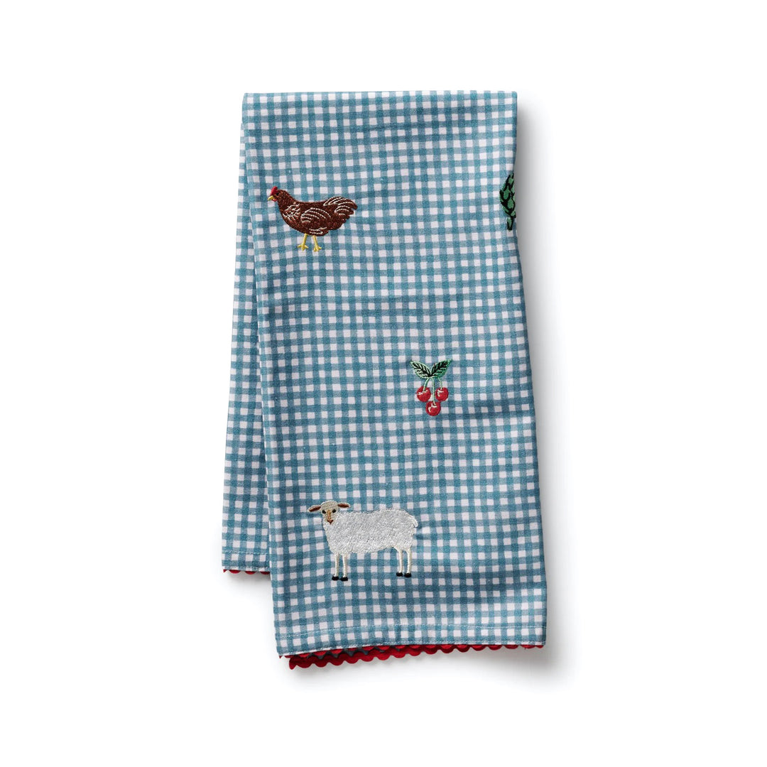 Country Farm Gingham Embroidered Tea Towel