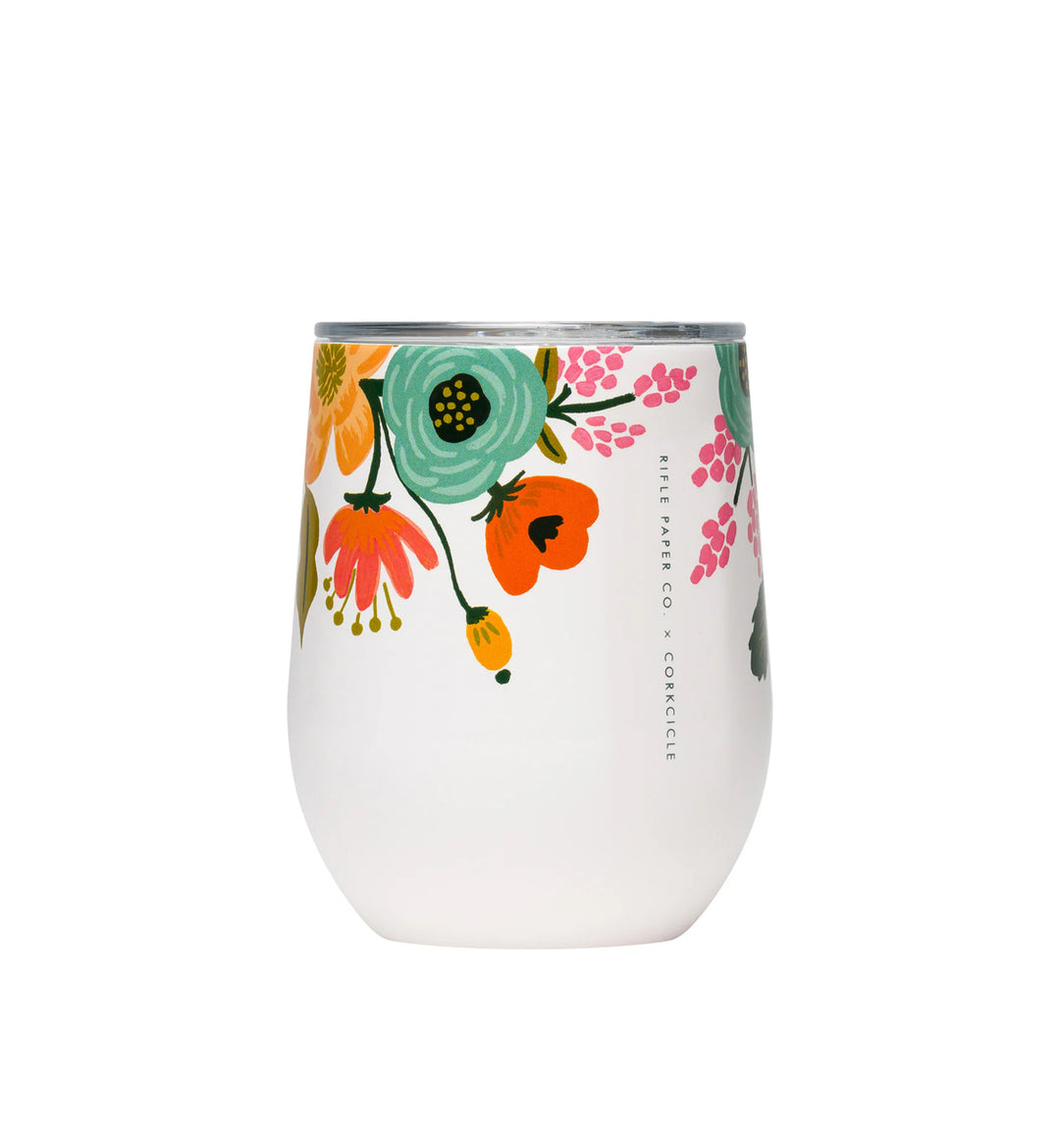Cream Lively Floral 12 Oz. Stemless Wine Cup