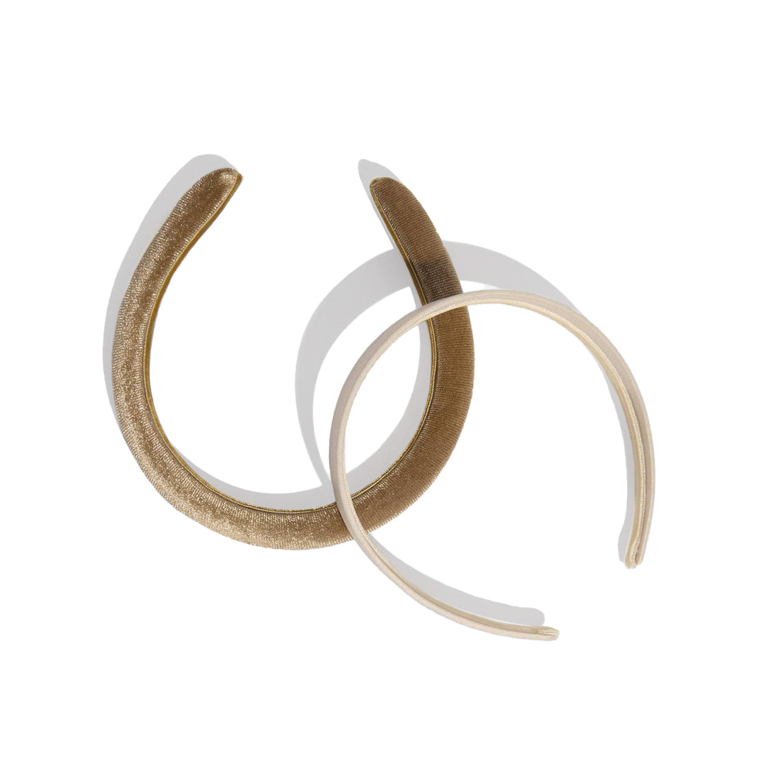 Cream & Camel Satin & Velvet Headband, Set of 2