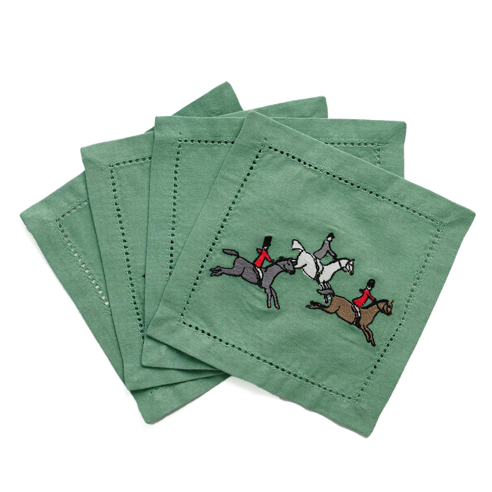 Embroidered Hunt Scene Cocktail Napkin Set