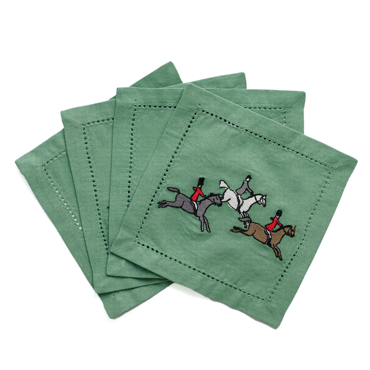 Embroidered Hunt Scene Cocktail Napkin Set