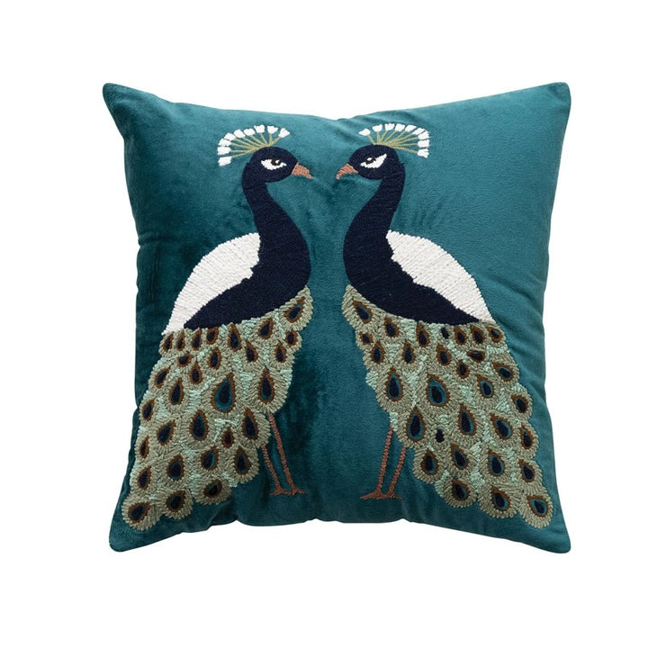 Embroidered Peacocks 20" Velvet Pillow