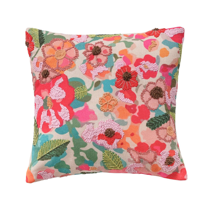 Flower Embroidery 18" Square Pillow