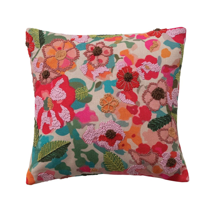 Flower Embroidery 18" Square Pillow