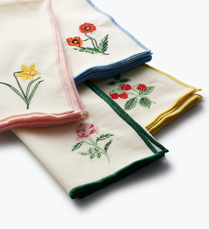 Garden Study Embroidered Cotton Napkins, Set of 4