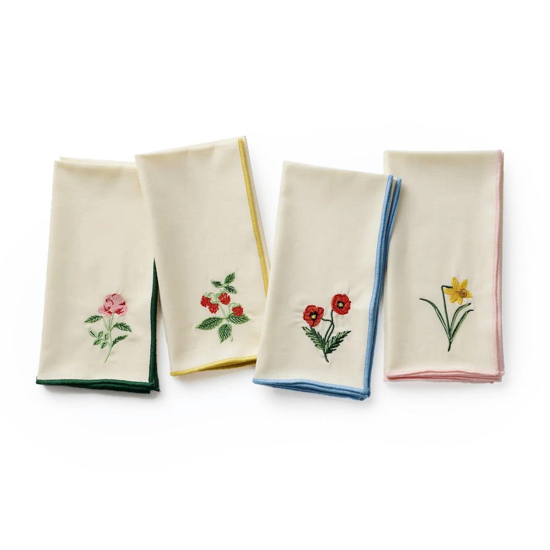 Garden Study Embroidered Cotton Napkins, Set of 4