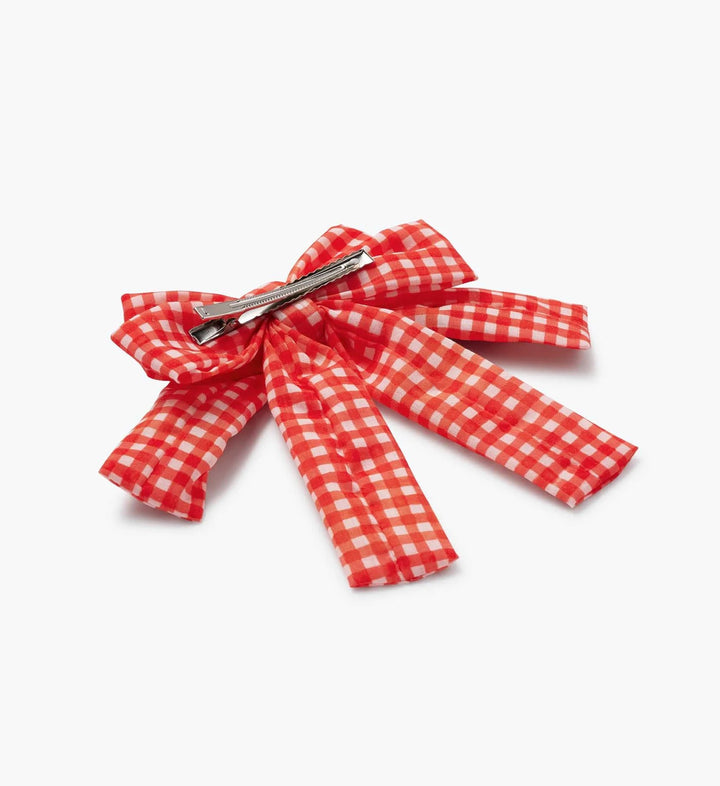 Gingham Cherries Embroidered Hair Bow