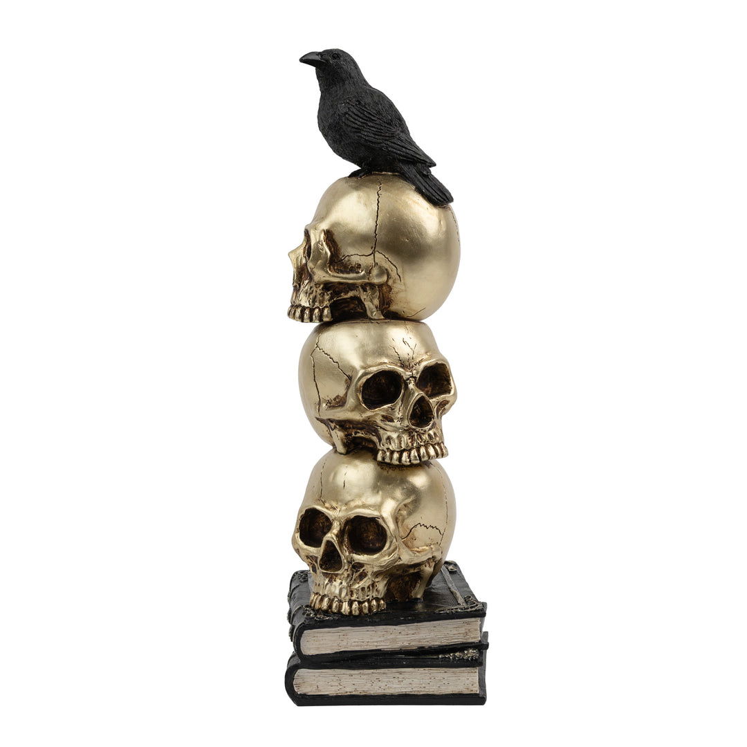 Gold Resin Skull &amp; Book Stack