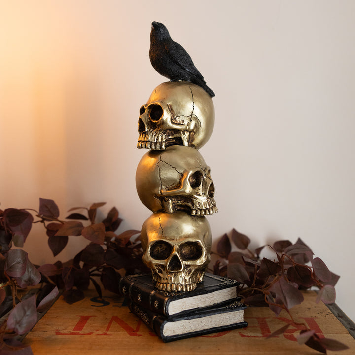 Gold Resin Skull &amp; Book Stack