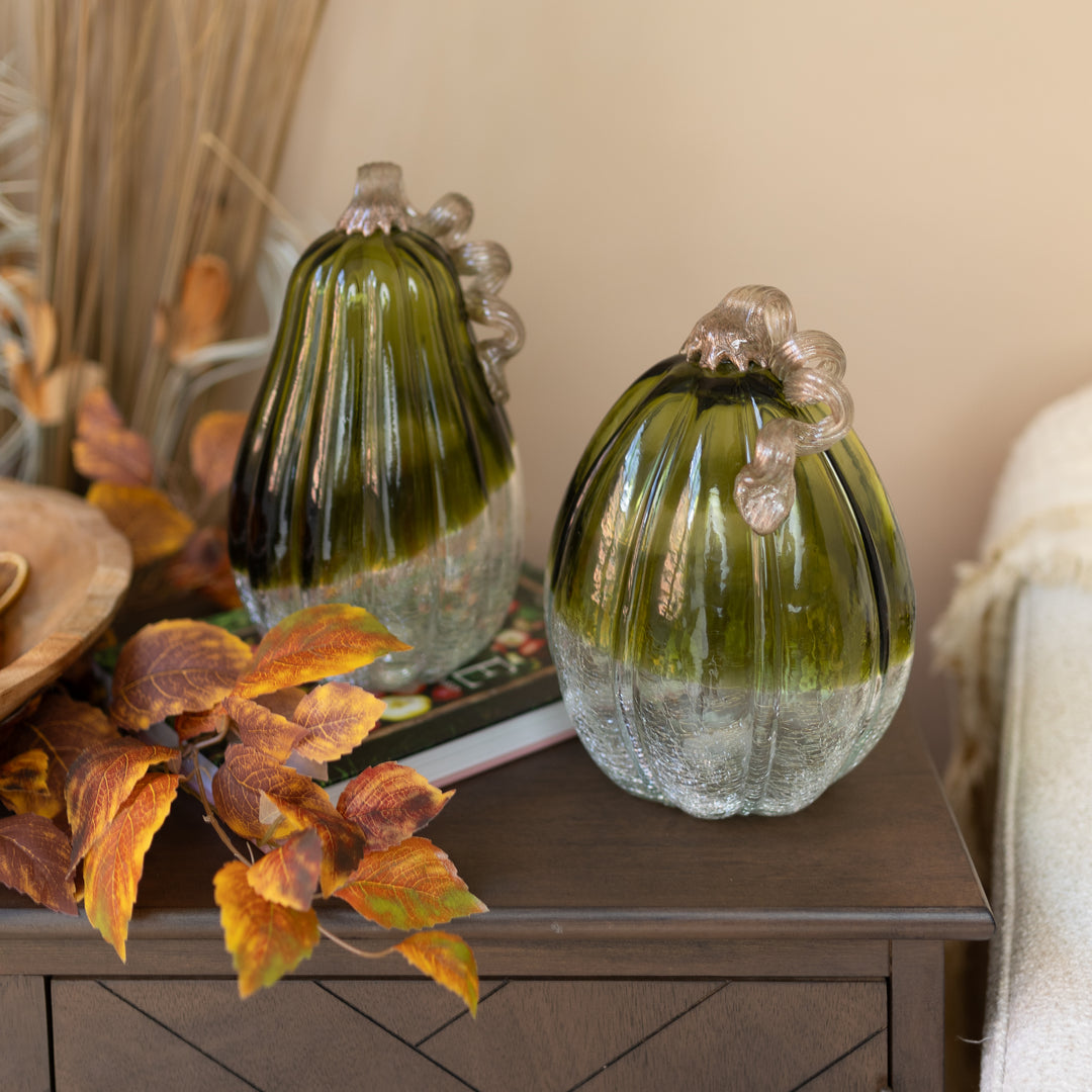 Green Crackle Glass Pumpkin
