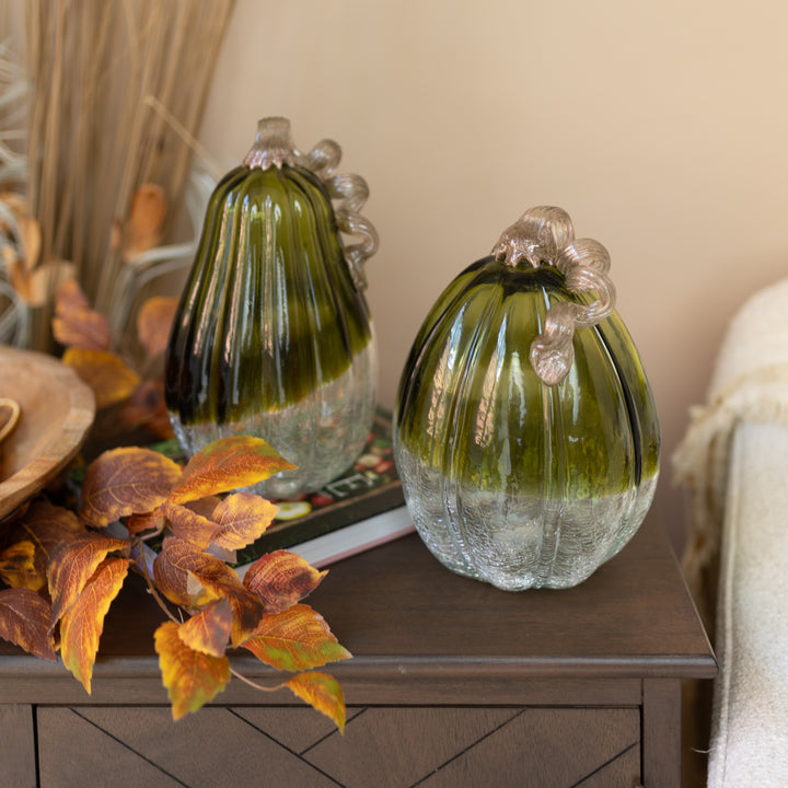 Green Crackle Glass Pumpkin