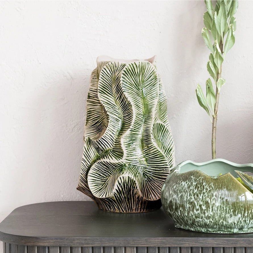 Green Curvilinear Stoneware Vase