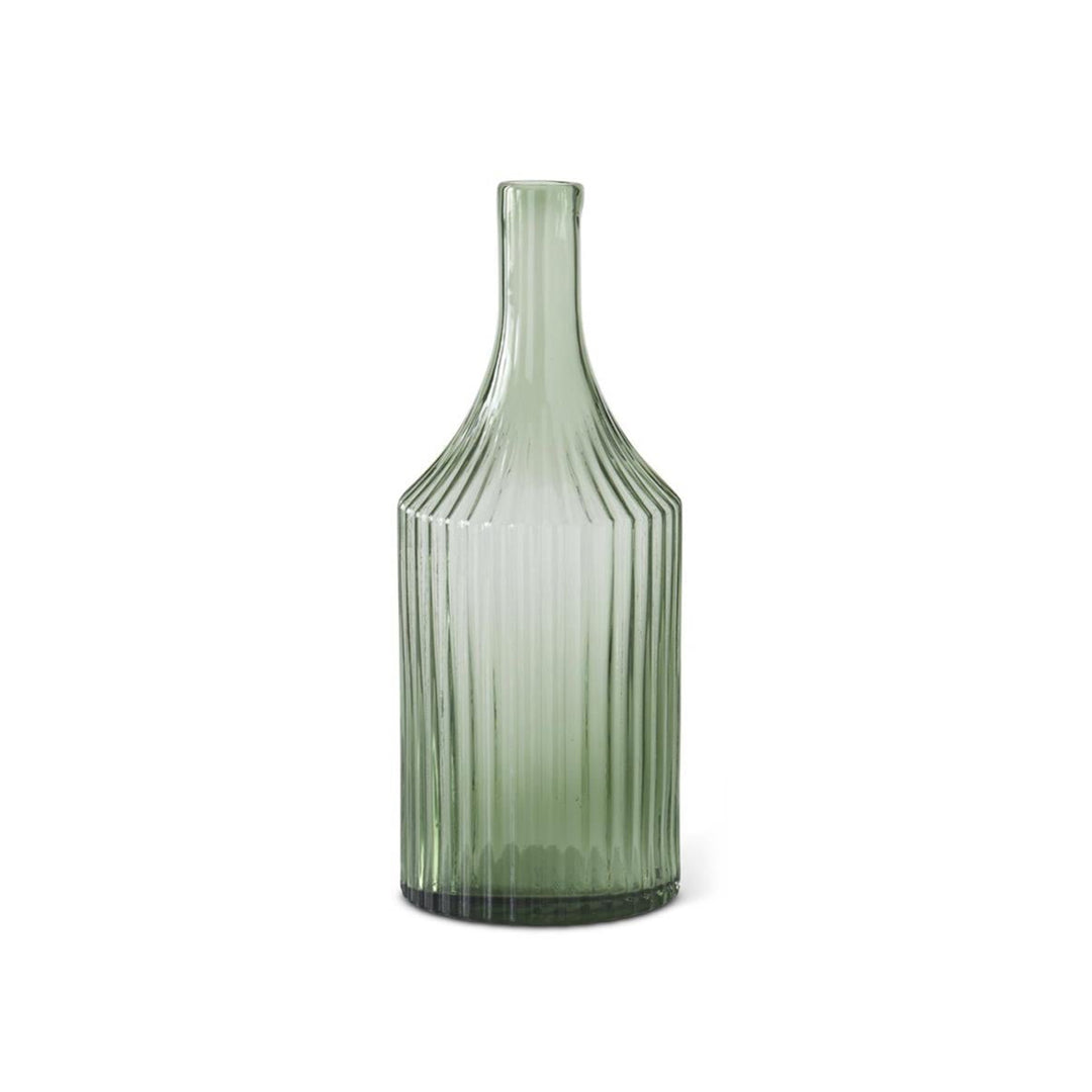 Green Glass Ribbed Vase
