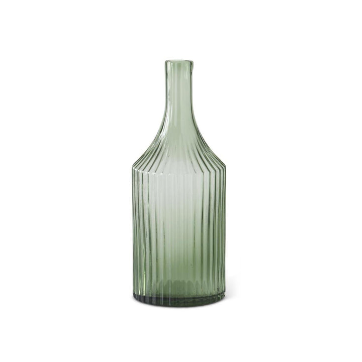 Green Glass Ribbed Vase