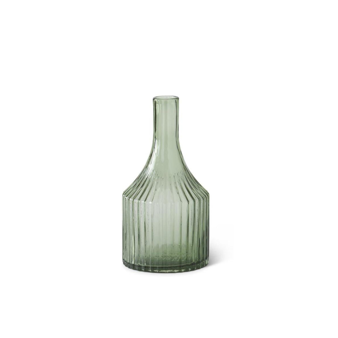 Green Glass Ribbed Vase