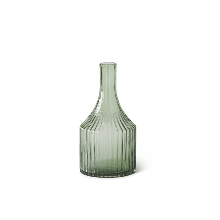 Green Glass Ribbed Vase