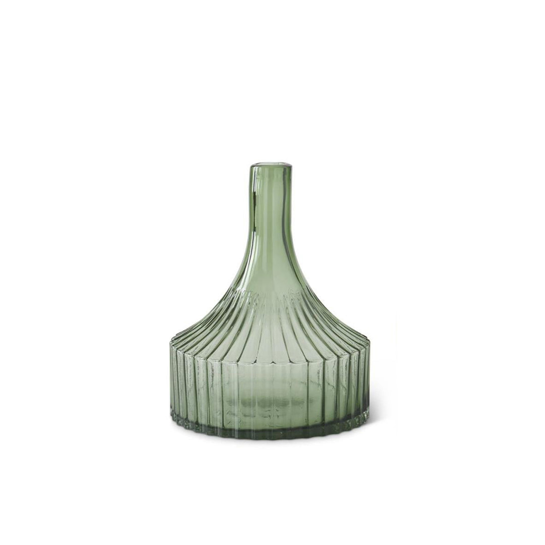 Green Glass Ribbed Vase