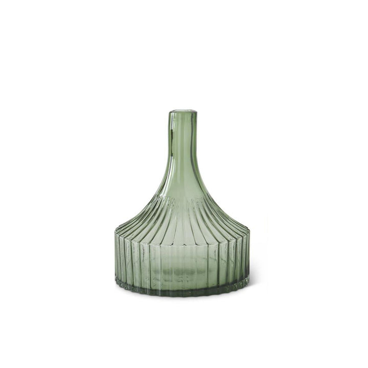 Green Glass Ribbed Vase