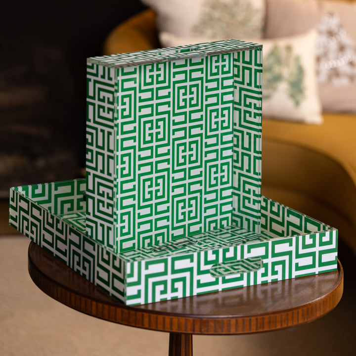 Green Greek Key Tray