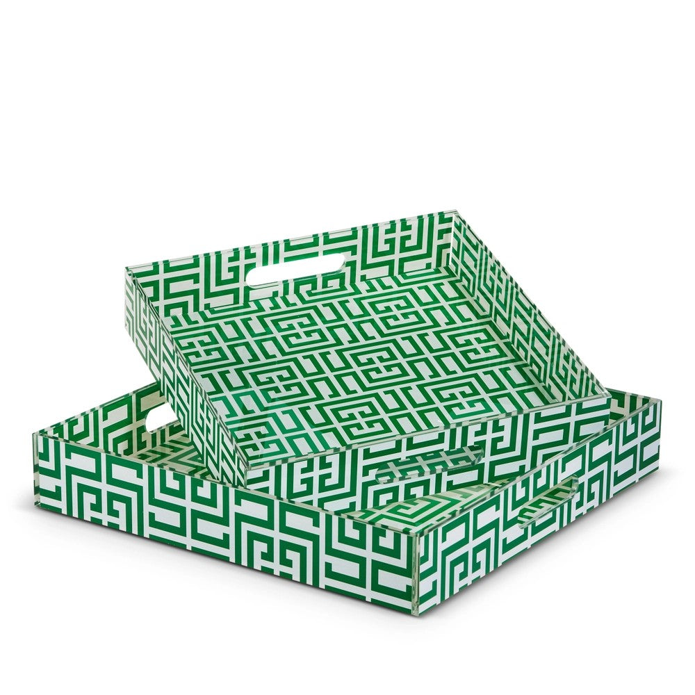 Green Greek Key Tray