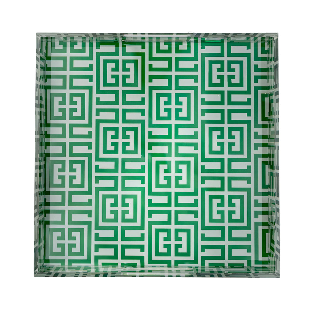 Green Greek Key Tray