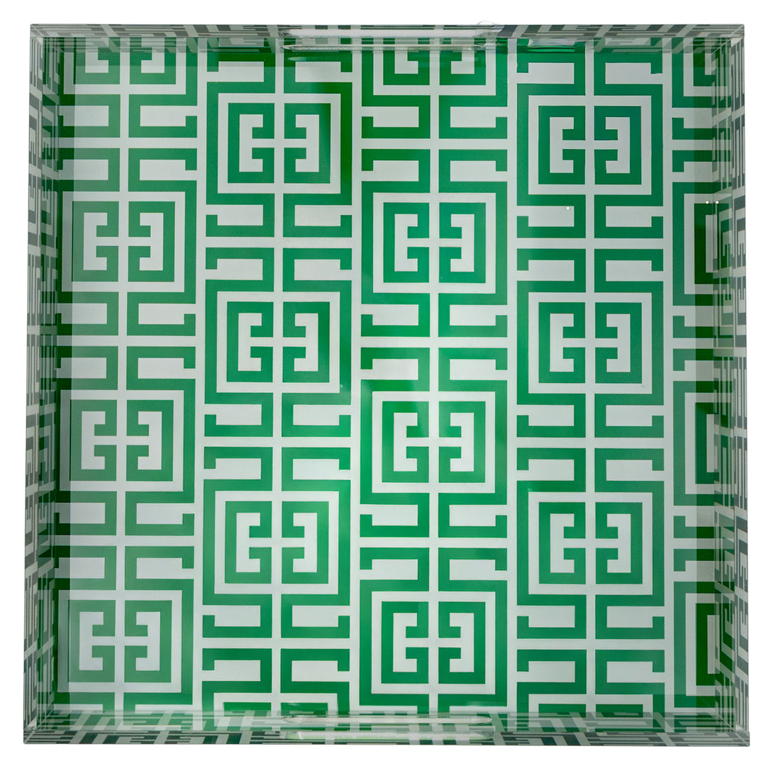 Green Greek Key Tray