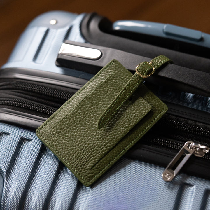 Green Leather Luggage Tags
