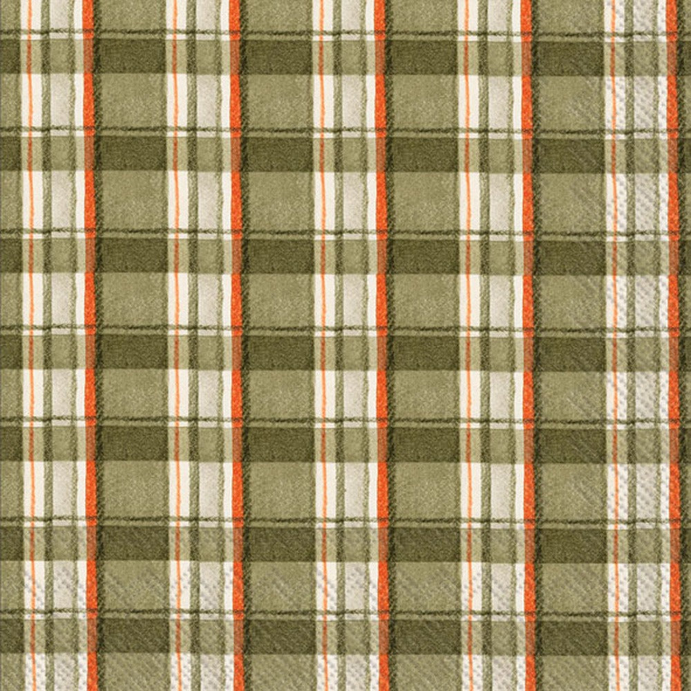 Green & Orange Plaid Paper Cocktail Napkin