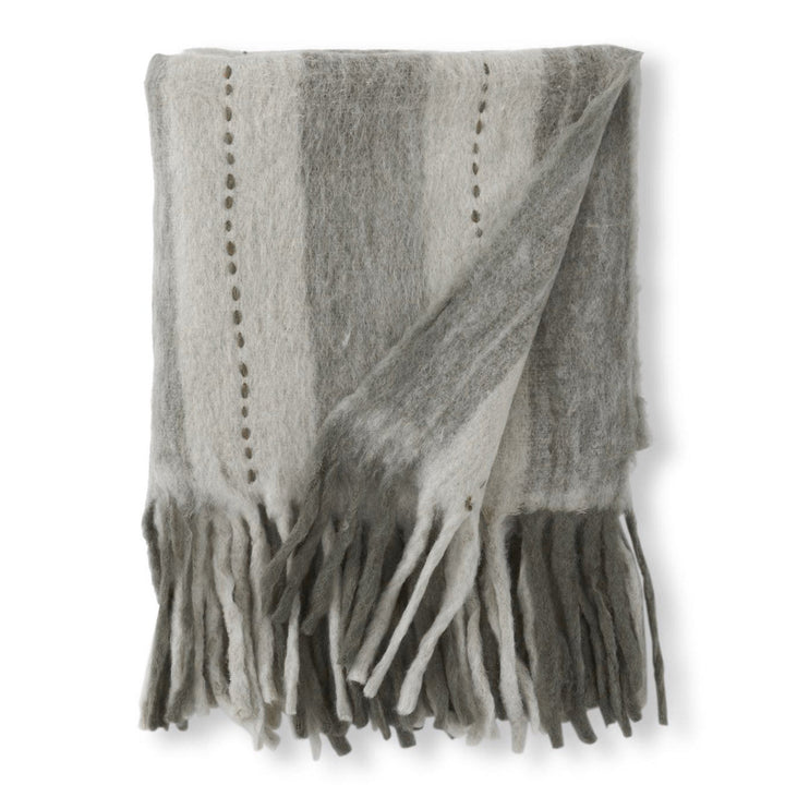 Grey & Cream Striped Woven Throw