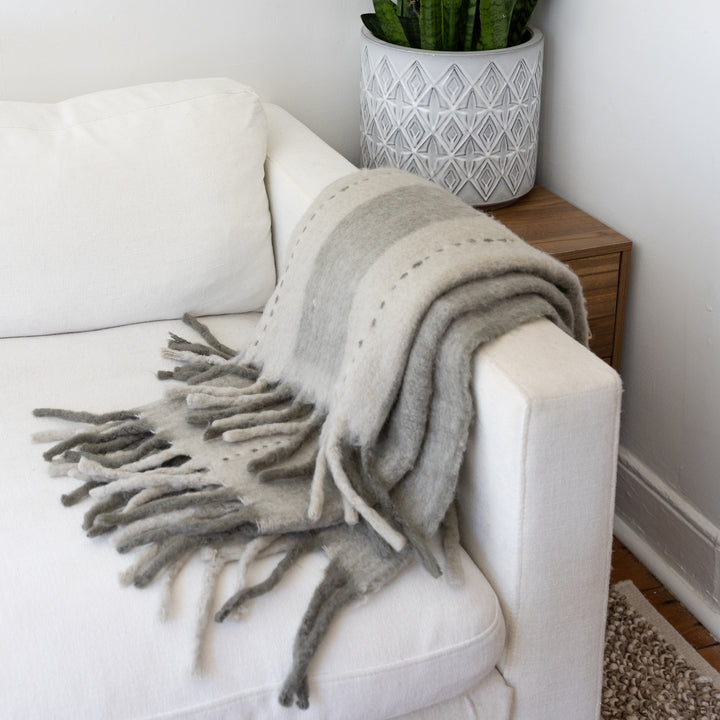 Grey & Cream Striped Woven Throw
